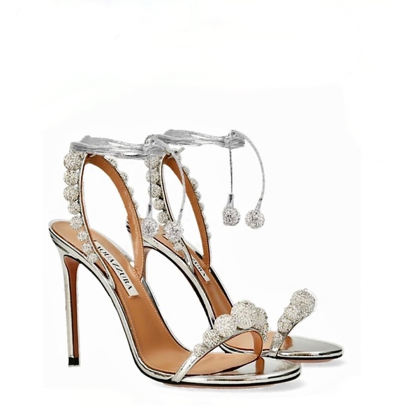 Aquazzura Shoes - Aquazzura Silver Disco Ball Leather Stilettos / Heels US8